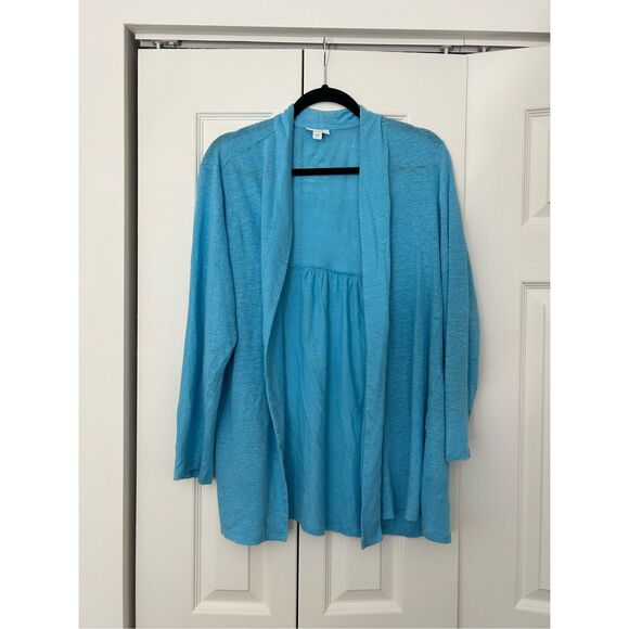 J. Jill Love Linen Cardigan Sweater Aqua Blue Open Front Long Sleeves, Sz XL - Picture 1 of 7